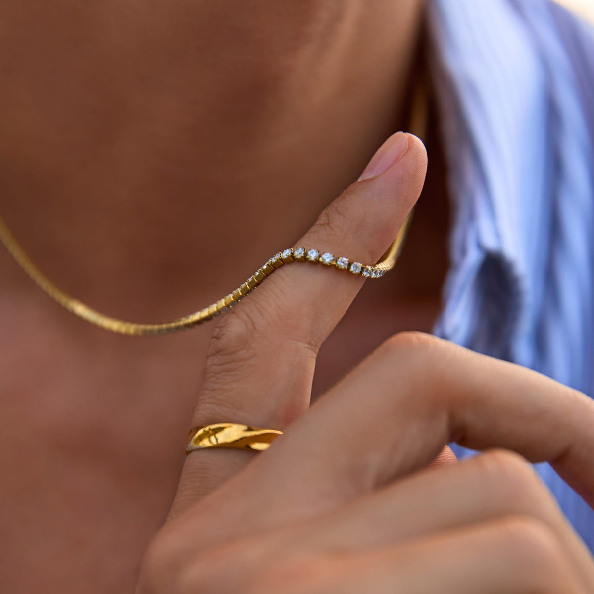 Minimal Tennis Necklace - delicate gold chain necklace adorned