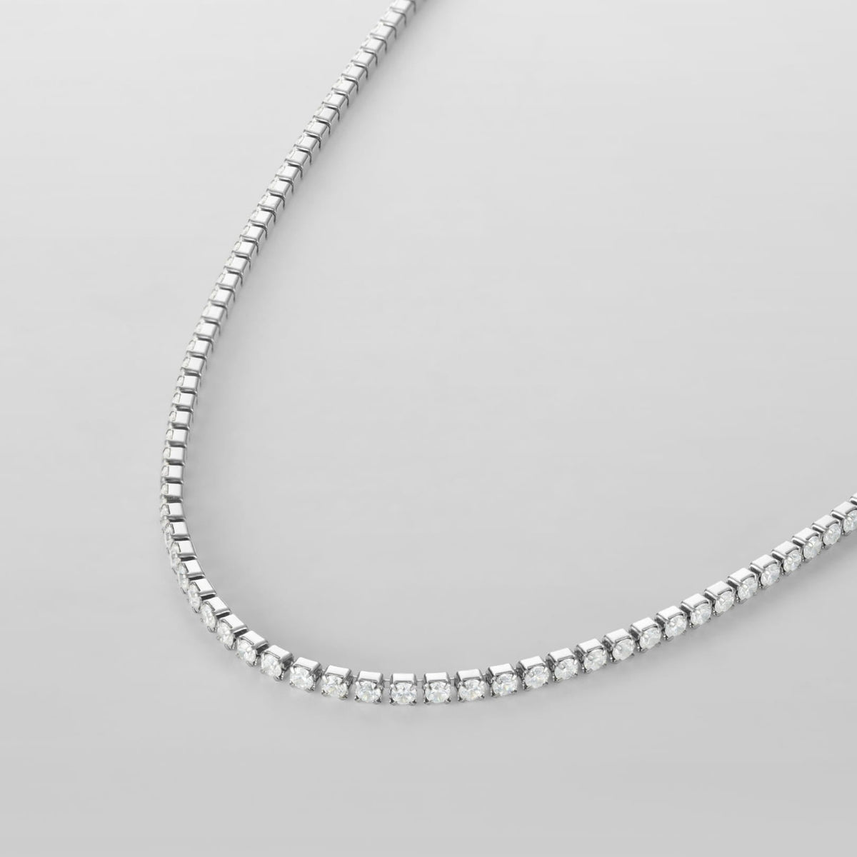 Minimal Tennis Necklace - Silver - sleek silver-toned tennis necklace continuous