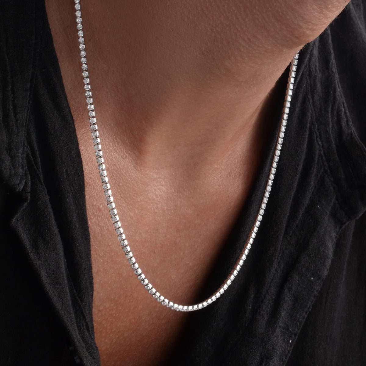 Minimal Tennis Necklace - sleek silver-toned tennis necklace adorned