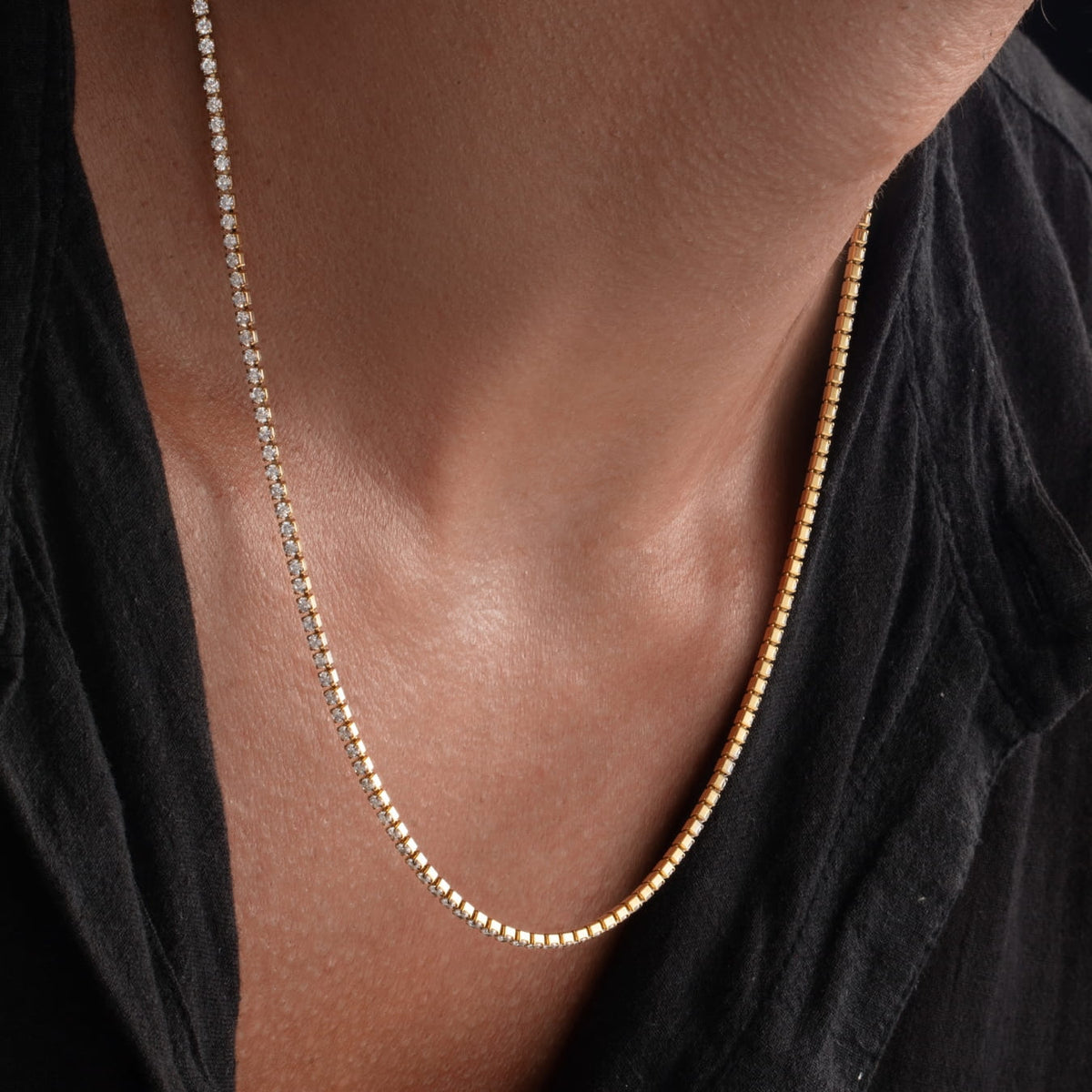 Minimal Tennis Set - delicate gold tennis necklace adorned