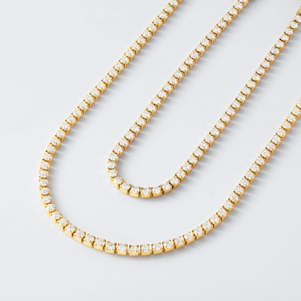 Minimal Tennis Set - Gold - gold tennis necklace clear cubic