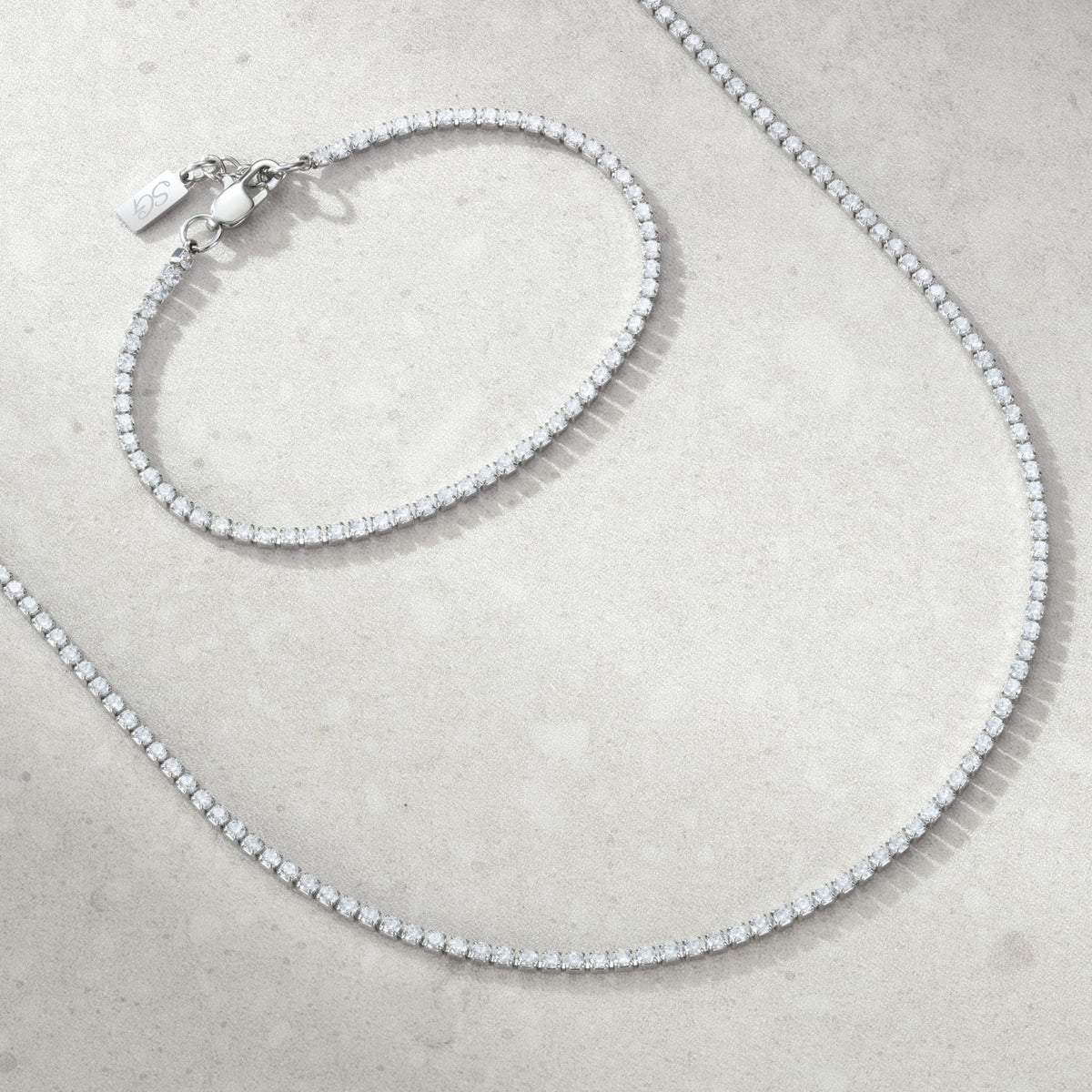 Minimal Tennis Set - silver tennis necklace bracelet adorned