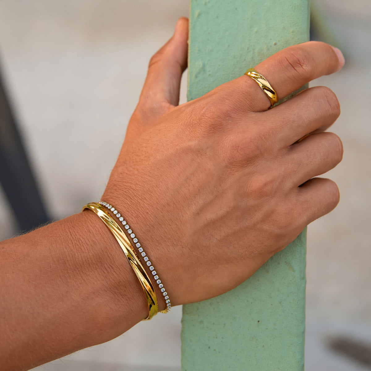 Twisted Unisize Cuff - gold bracelet embedded clear stones