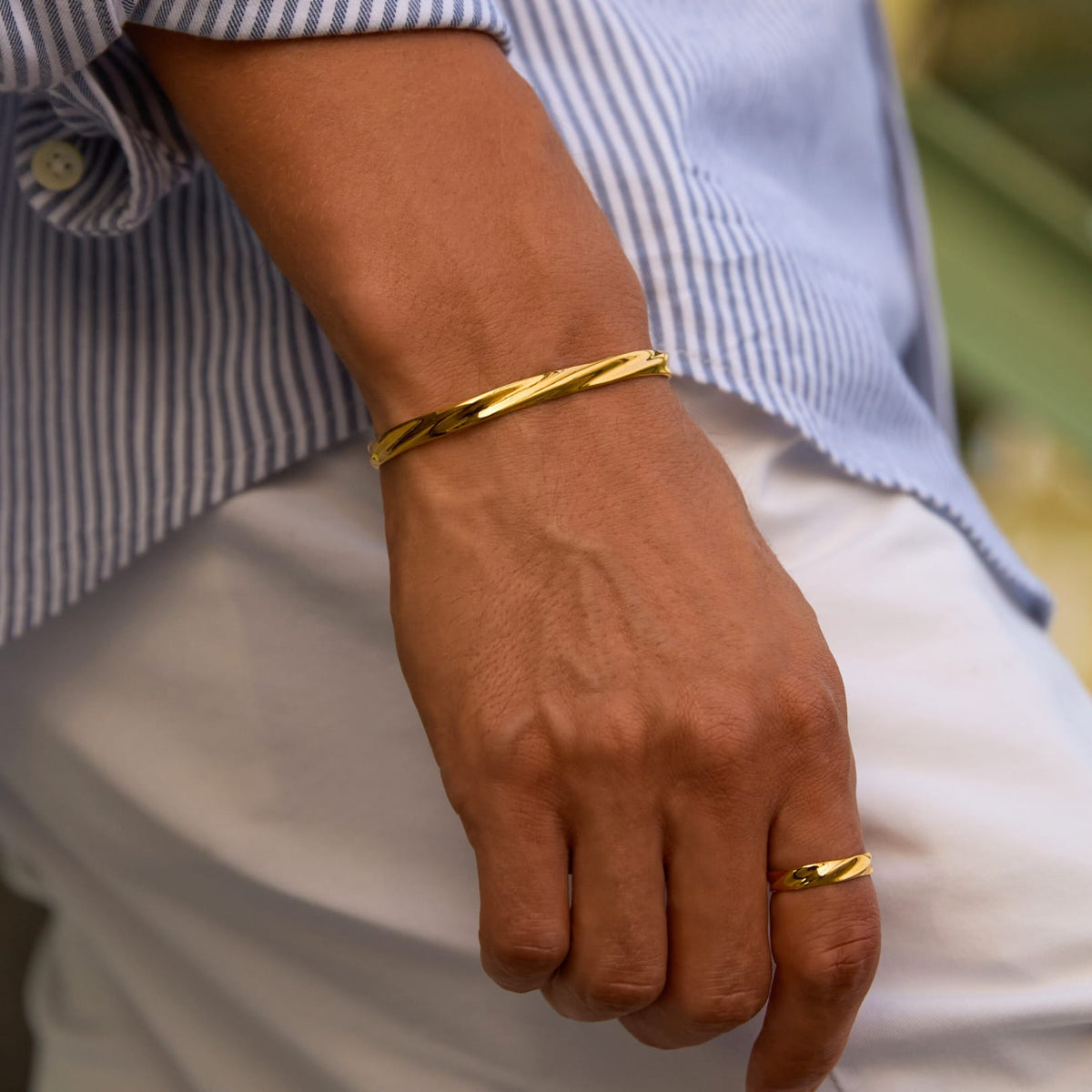 Twisted Unisize Cuff - gold twisted bracelet ring person’s